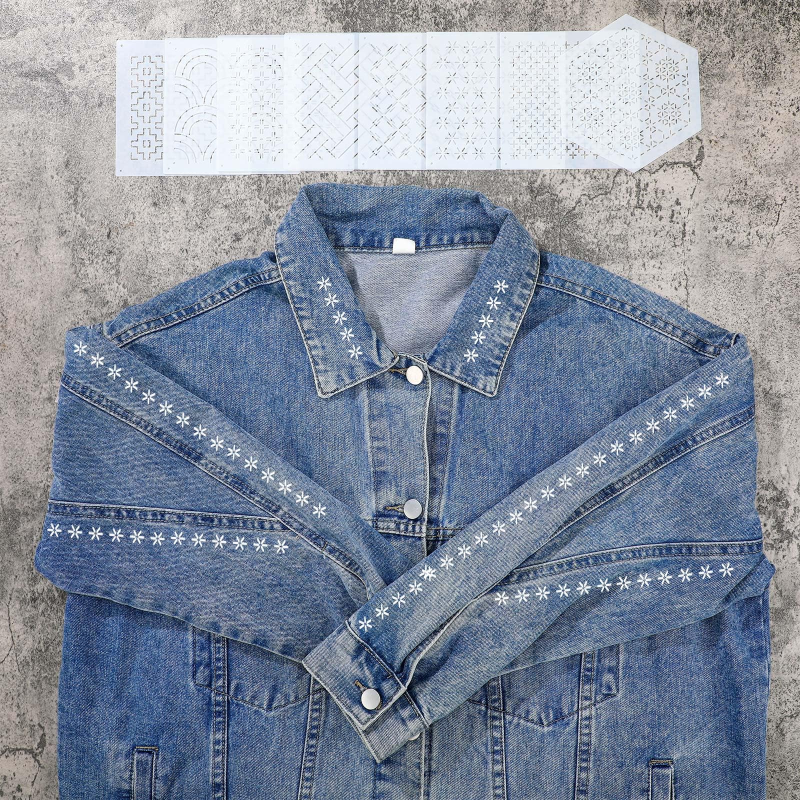 Yousoontic 8 Pcs 4.7 x 4.7 Inch Plastic Sashiko Stencil kit Geometric Sashiko Pattern Template Drawing Line Embroidery Pattern for Hand Quilting and Embroidery, 2.5mm Thick(Traditional Style)