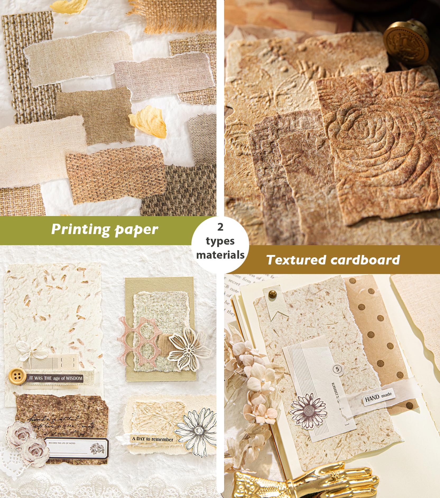 168Pcs Scrapbook Paper - 6 pack Embossed Textured&Printed Rice Paper Craft Assorted Special Cards Mix for Scrapbooking Junk Journal Journaling Supplies DIY Materials (Textured paper mix)