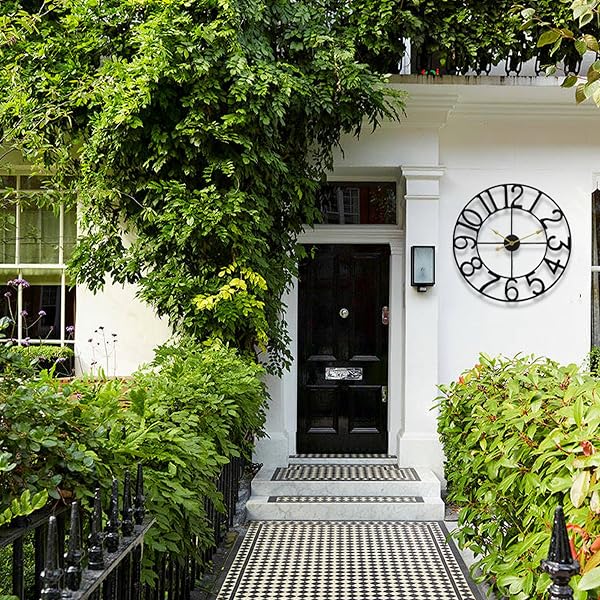24 IN LARGE OUTDOOR CLOCK – RETRO OUTDOOR INDOOR WALL CLOCK FOR PATIO/POOL AREA – FARMHOUSE DECORATIVE OUTDOOR CLOCKS SIENT BATTERY OPERATED – VINTAGE INDUSTRIAL OUTSIDE CLOCK FOR GARDEN, BACKYARD