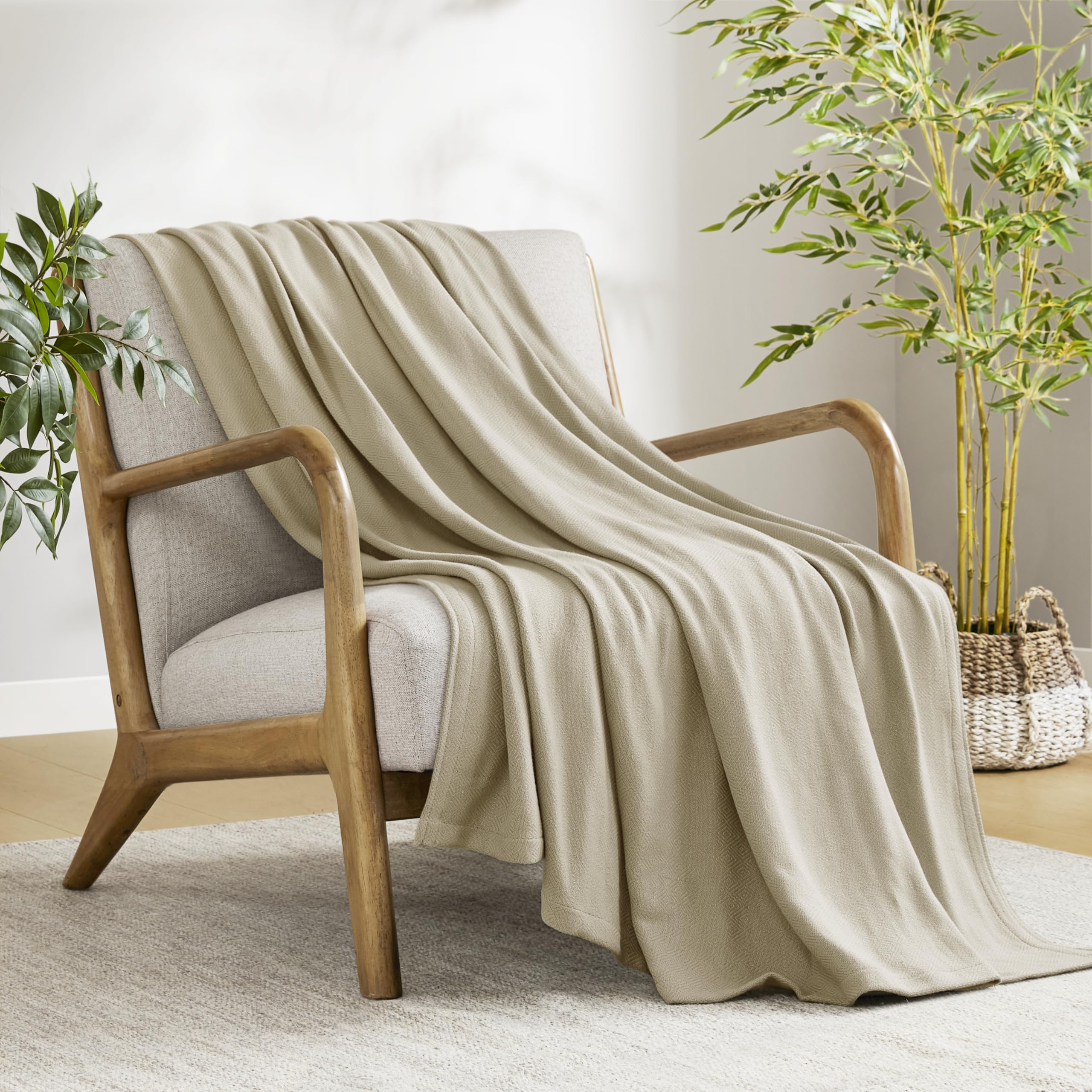 Photo 1 of Madison Park Twin Size Blanket, 70% Rayon Bamboo-Based, 30% Cotton, Breathable for Hot Sleepers Menopause, Ultra Soft and Snag-Resistant, Summer Blanket for Bed or Couch, Twin 66"x90", Khaki