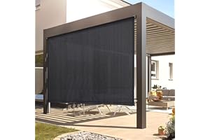 DIFY Outdoor Roller Shade Blinds Roll Up Shade, Exterior Roller Shade Chain Operation 8 * 8FT for Patio Yard Deck Porch, Graphite