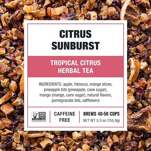 TIESTA TEA – CITRUS SUNBURST, LOOSE LEAF, TROPICAL CITRUS HERBAL TEA, PREMIUM NON-CAFFEINATED FRUIT BLEND, MAKE HOT OR ICED, BREWS UP TO 50 CUPS, 5.5 OUNCE REFILLABLE TIN
