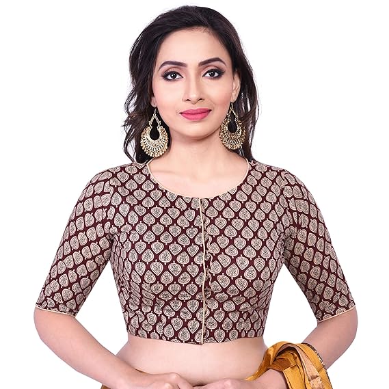 Women's Cotton Printed Stitched Blouse (D-005372-Brown)
