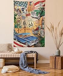 Lunarable Route 66 Tapestry Twin Size, Old
