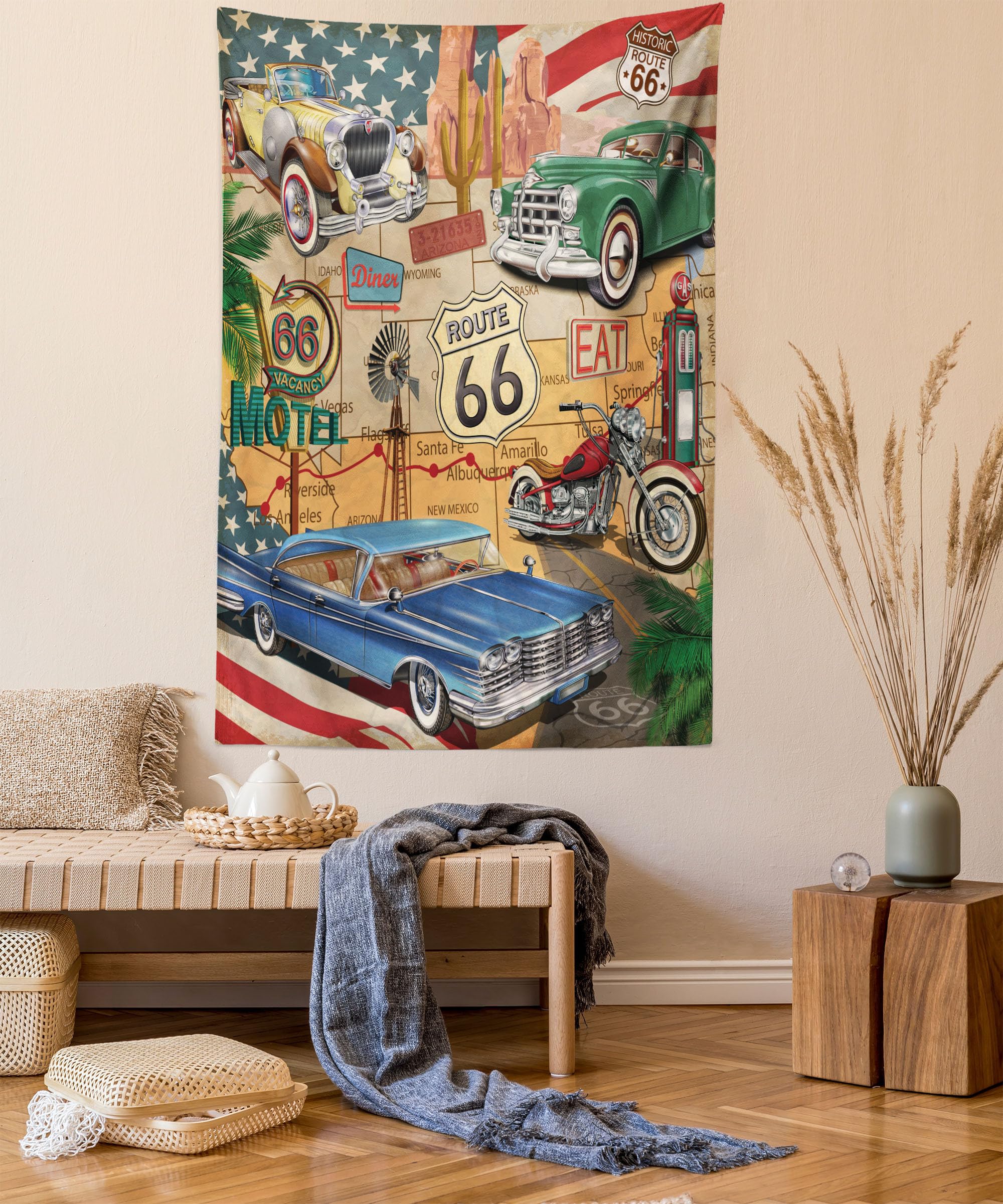 Lunarable Route 66 Tapestry Twin Size, Old