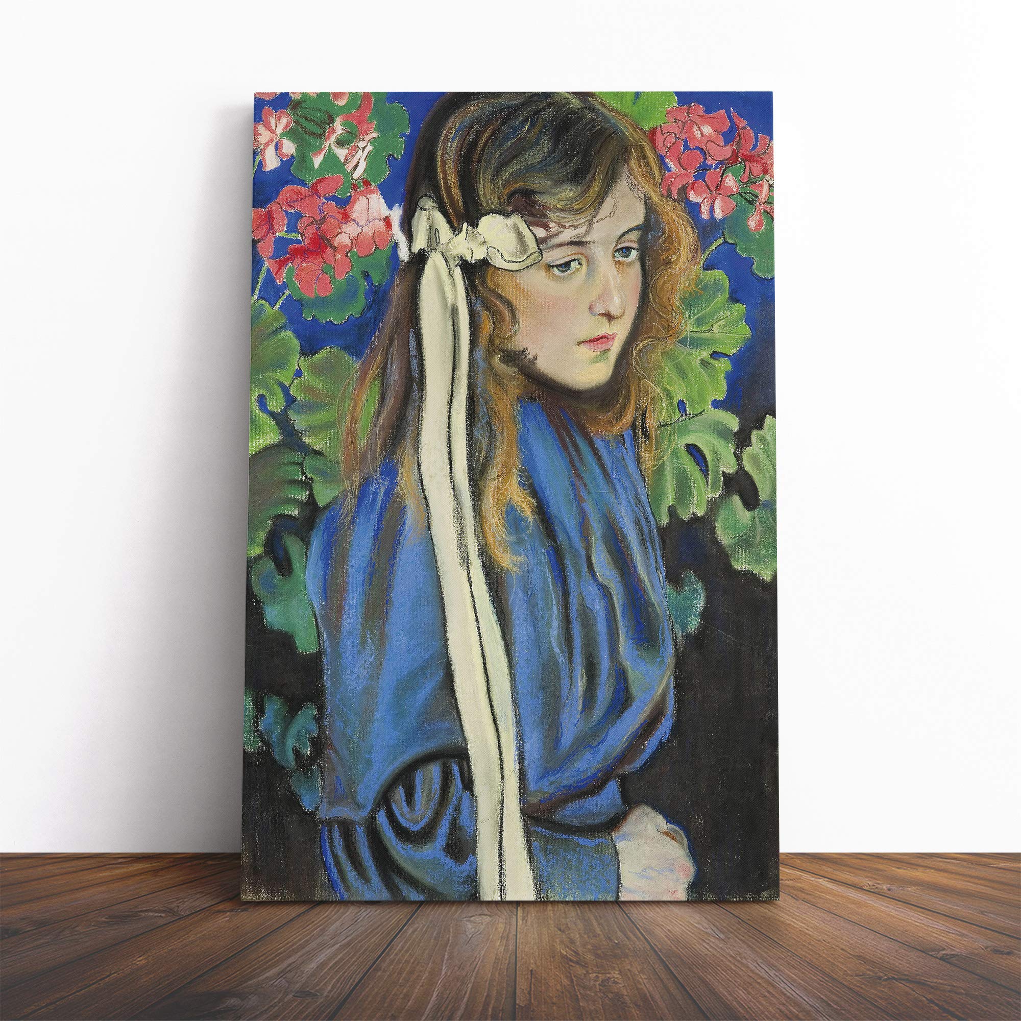 Stanislaw Wyspianski Girl and Flowers Canvas Print | Gallery Wrapped 30mm Frame Wall Art | 20x14 inches | Ready to Hang | Modern Floral Picture | Living Room Bedroom Lounge Office
