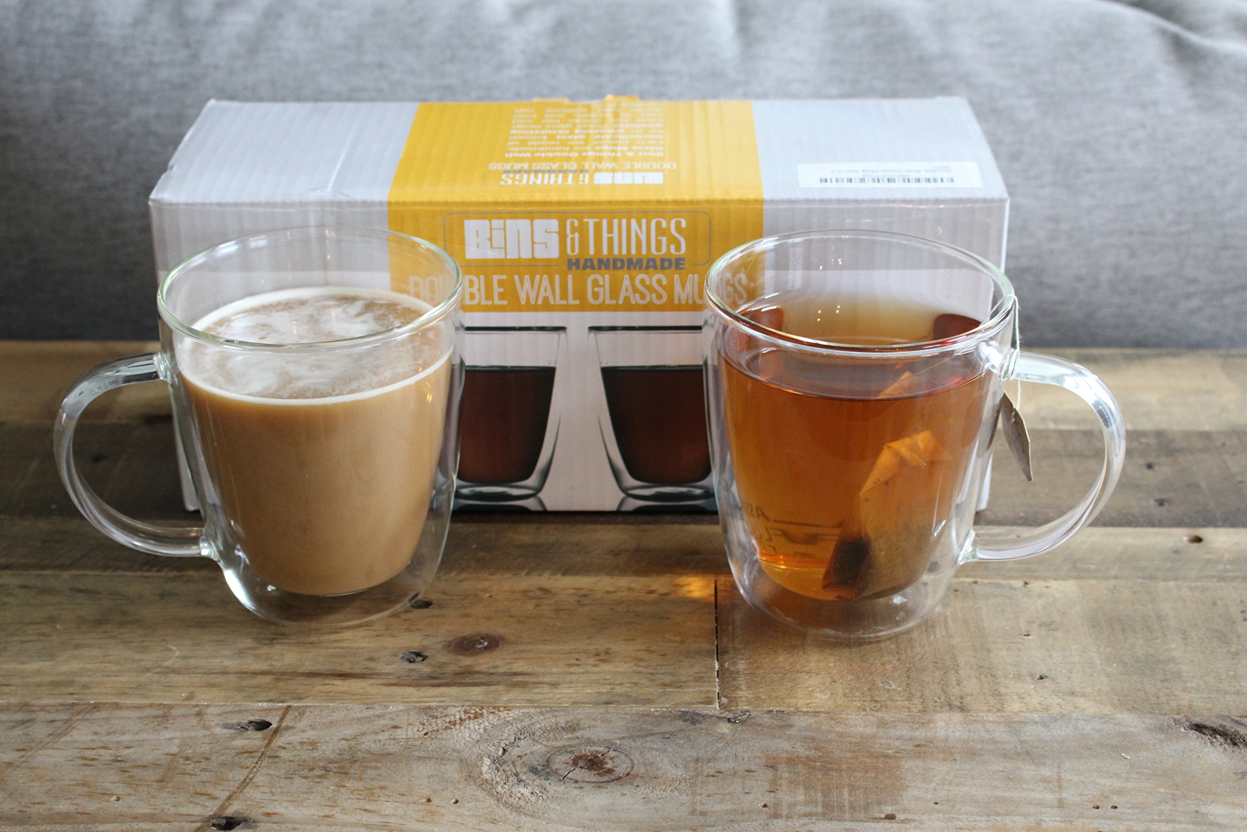 Large Double Walled Glass Coffee Mugs 16 oz, Set of 2, Dishwasher & Microwave Safe Insulated Glass Cups for Coffee, Tea or Cold Drinks by Summit One