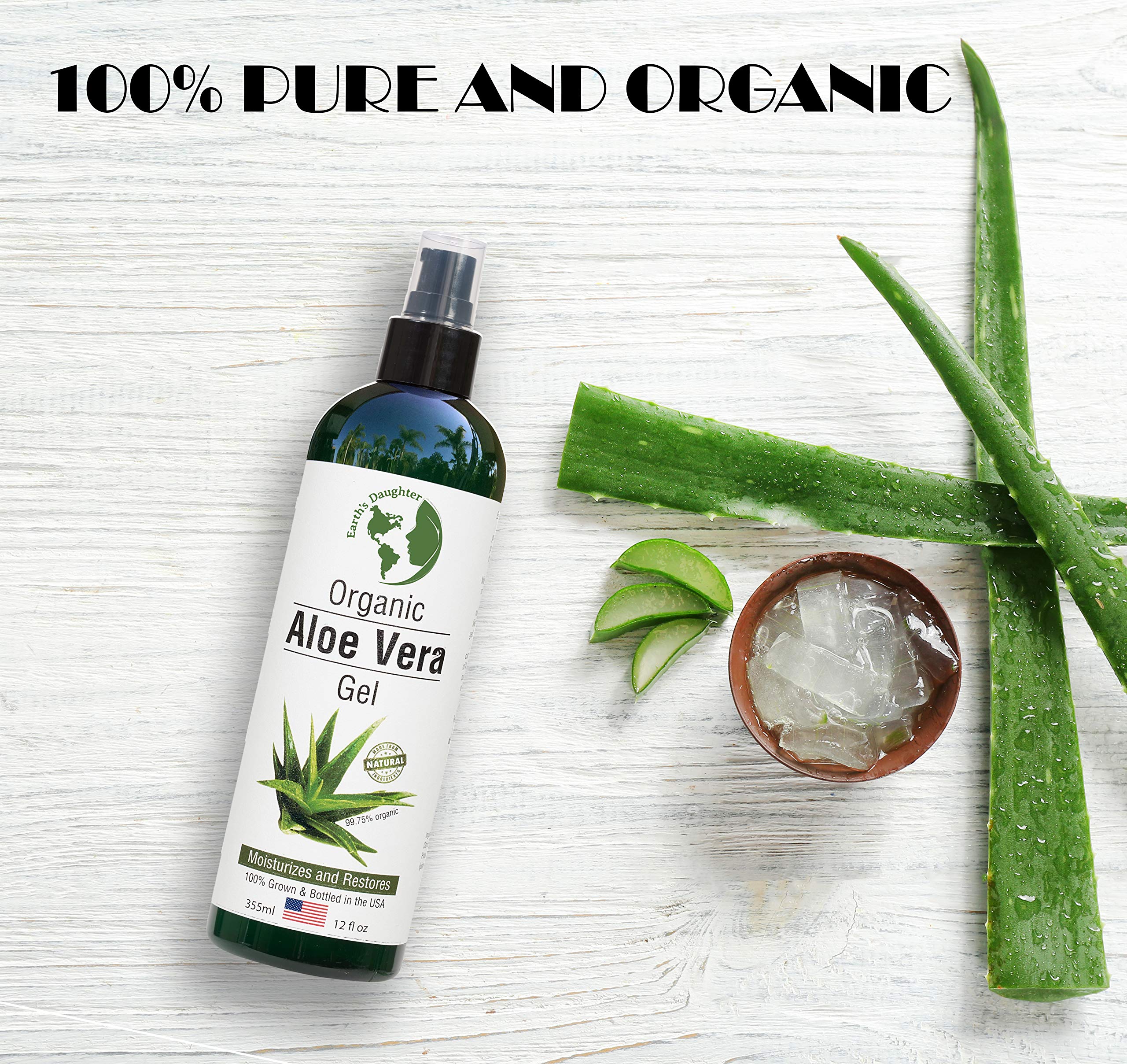 Aloe Vera Gel 99.75 Organic, 12 oz Great for Face, Hair, Acne, Sunburn, Bug Bites, Rashes