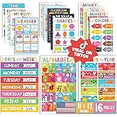 Hadley Designs 16 Educational Posters for Toddlers 1-3 - Learning Poster for Kids Ages 3-5, Alphabet Chart Playroom Homeschoo
