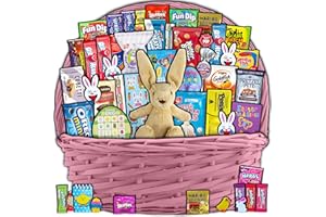 CRAVEBOX Pink Easter Basket for Kids and Adults (45ct) - Already Filled Easter Gift Basket with Plush Easter Bunny, Candy, Snacks, and Treats - Boys, Girls, Grandchildren, Young Children, Toddlers, Men, Women