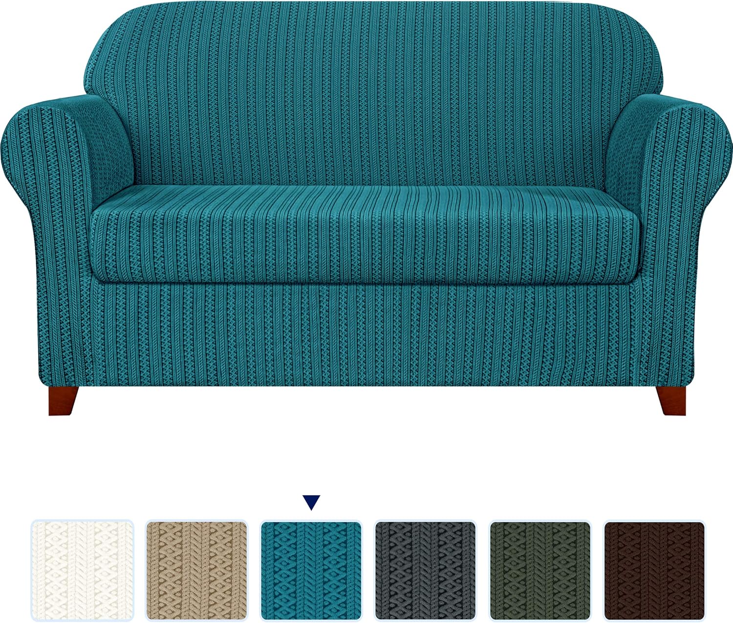 subrtex Sofa Slipcover 2-Piece Jacquard Damask Couch Cover with Seat Cushion Stretch Furniture Protector for Armchair in Living Room for Kids, Pets (Small,Linen): Home & Kitchen