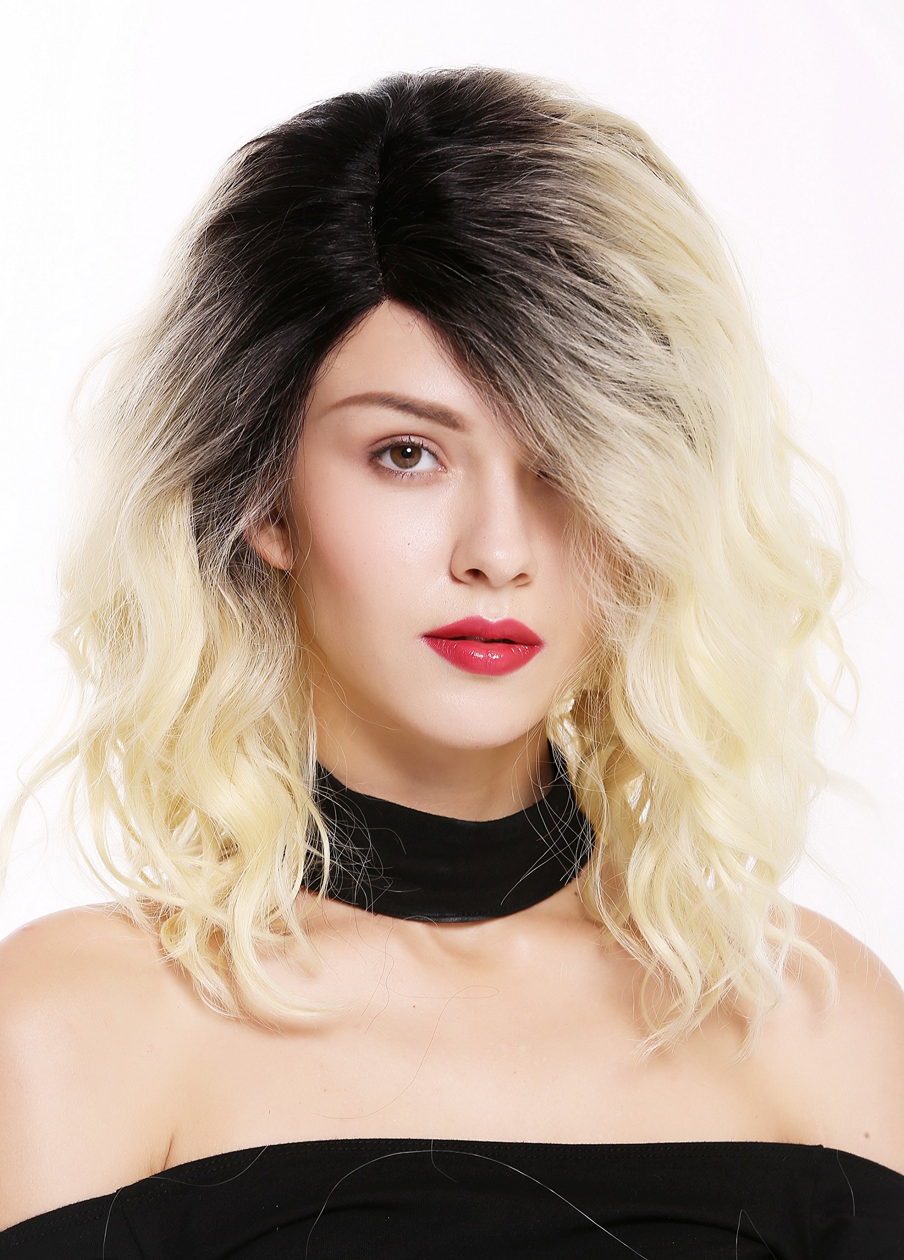 WIG ME UP - LO1702-MF-YS763S2 Quality women's wig lady lace front partial monofilament curls voluminous parting ombre black blonde