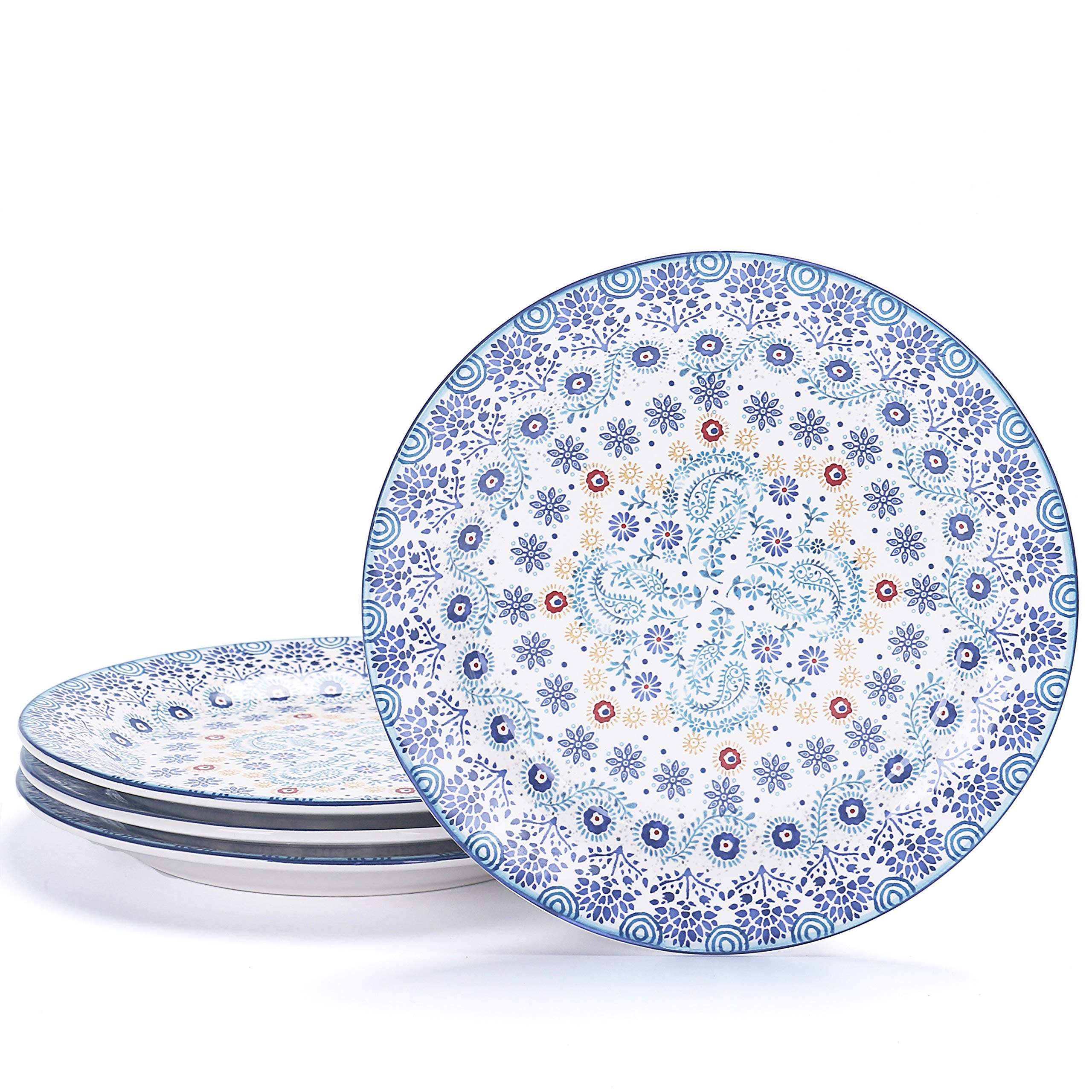 Bico Blue Talavera Ceramic 22 cm Salad Plates Set of 4, for Salad, Appetizer, Microwave & Dishwasher Safe