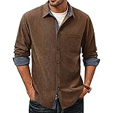 PJ PAUL JONES Men's Corduroy Button Down Shirt Long Sleeve Casual Collared Wrinkle Free Untucked Shirts with Pocket