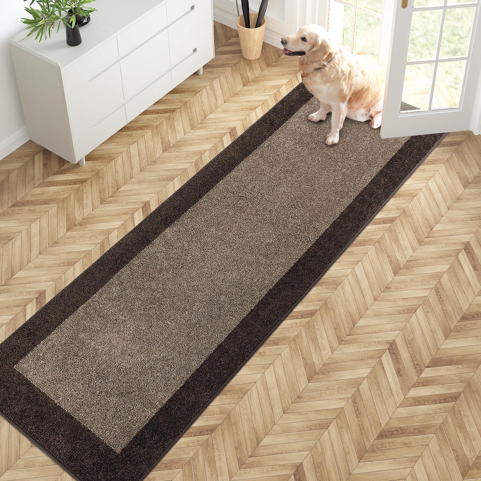 Photo 1 of PURRUGS Dirt Trapping Door Mat 24" x 84", Non-Slip/Skid Machine Washable Entryway Rug, Shoes Scraper, Throw Rug, Super Absorbent Area Rug for Muddy Wet Shoes and Paws, Grayish Brown & Coffee