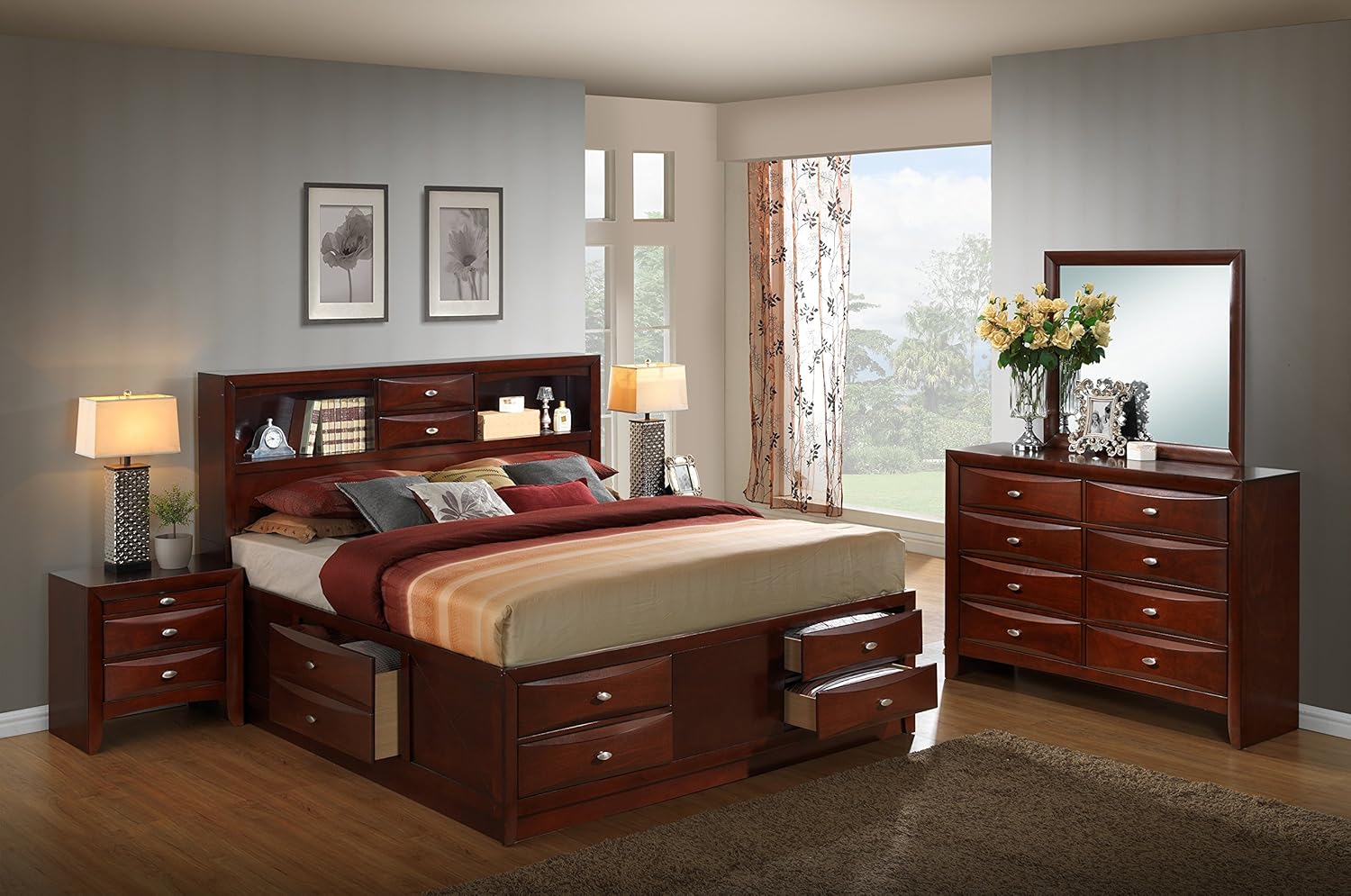 Amazon Com Roundhill Furniture Emily 111 Wood Storage Bed