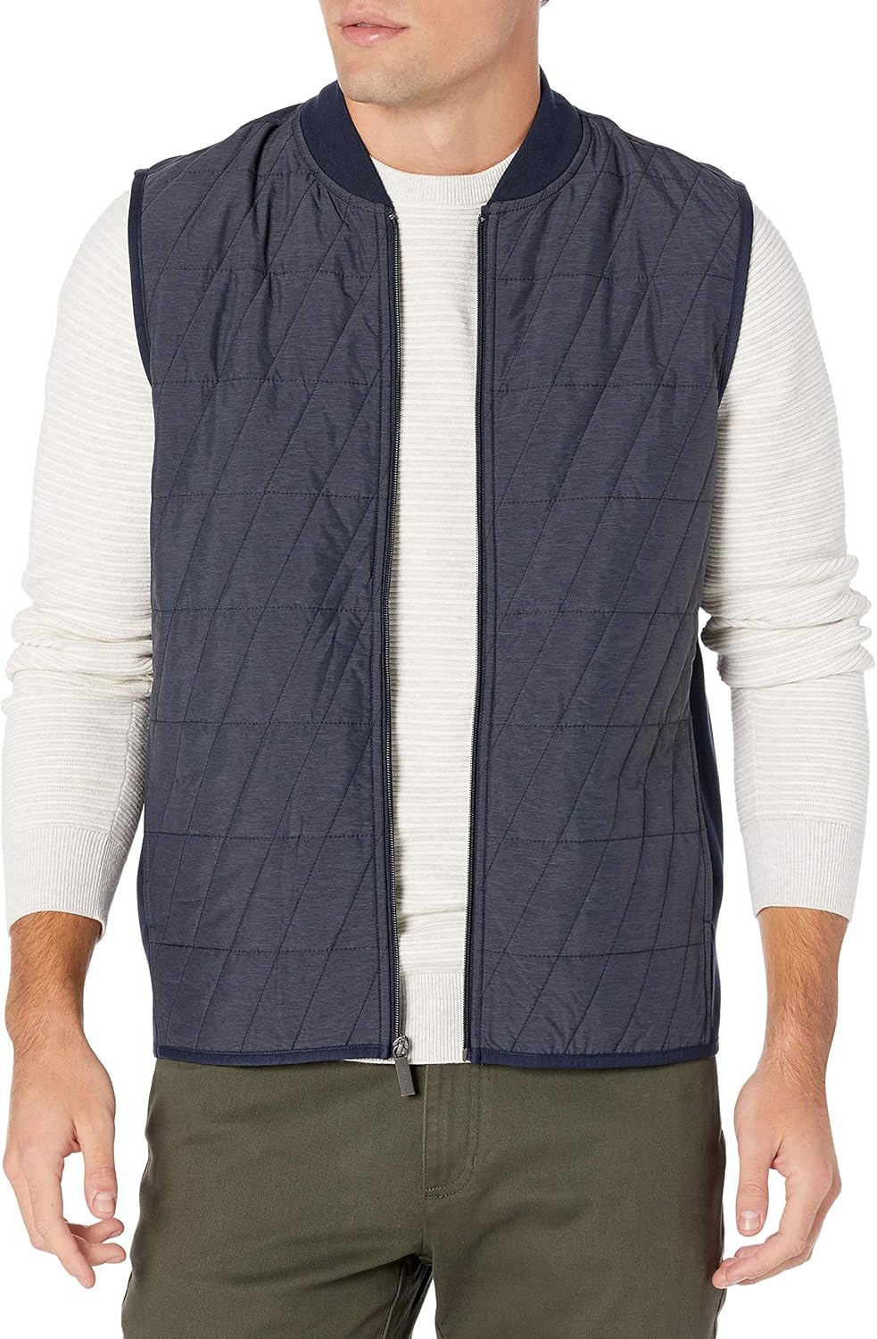 Perry Ellis mens Quilted Front Full Zip Ponte Sleeveless Vest at  Men’s Clothing store
