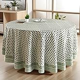 CPC Round Tablecloth- Cotton Indian Block Print Tablecloth -Handmade Printed Washable Cotton Table Cloth - Spring/Summer, Wedding Table Cover - Emerald Green 60 Inches