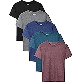 QWE 5 Pack Boys Shirts Youth Dry Fit Shirts Athletic Short Sleeve T-Shirt Boys' Activewear Tops for Youth Teens 5-18 Years