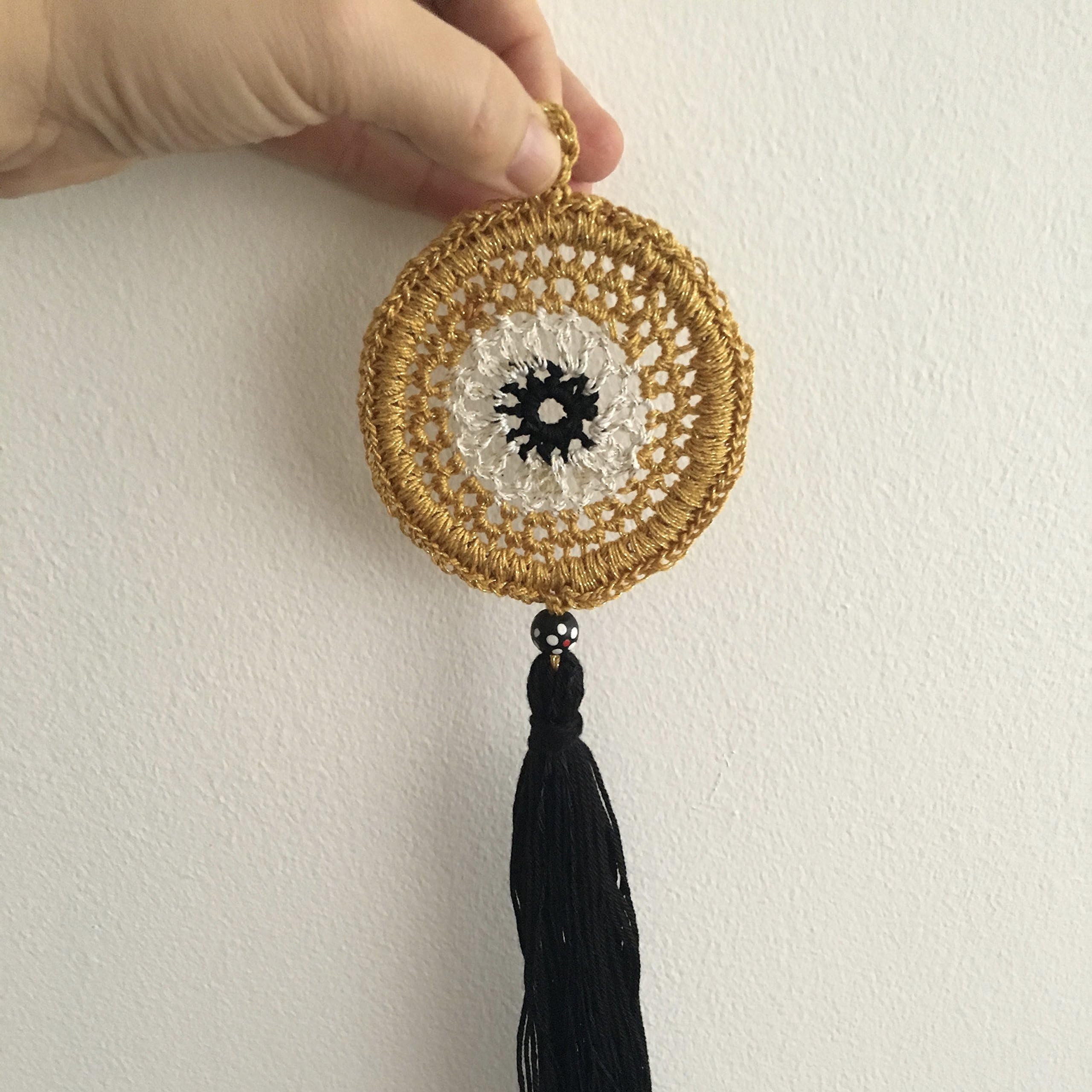 Home Living, Boho, Wall art, Godess, Black and gold Dream Catcher, Dream Catcher Wall Hanging, Dreamcatcher, Black Wall Decor, Boho Decor, Crochet Dream Catcher, Evil Eye