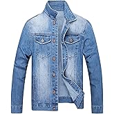 LZLER Men's Denim Jackets Distressed Destroyed Classic Vintage Slim Fit Ripped Fashion Trendy Trucker Jean Jackets