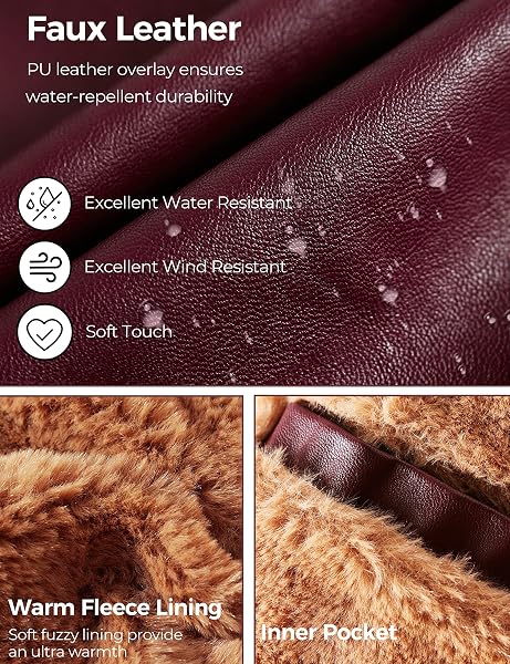 WENVEN MEN’S FAUX FUR JACKET WINTER WARM COATS OUTWEAR WINE RED 2XL