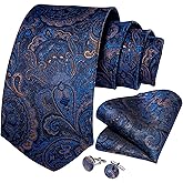 DiBanGu Mens Tie Set Silk Solid Paisley Necktie and Pocket Square Cufflinks Classic Formal Ties for Men Wedding Party