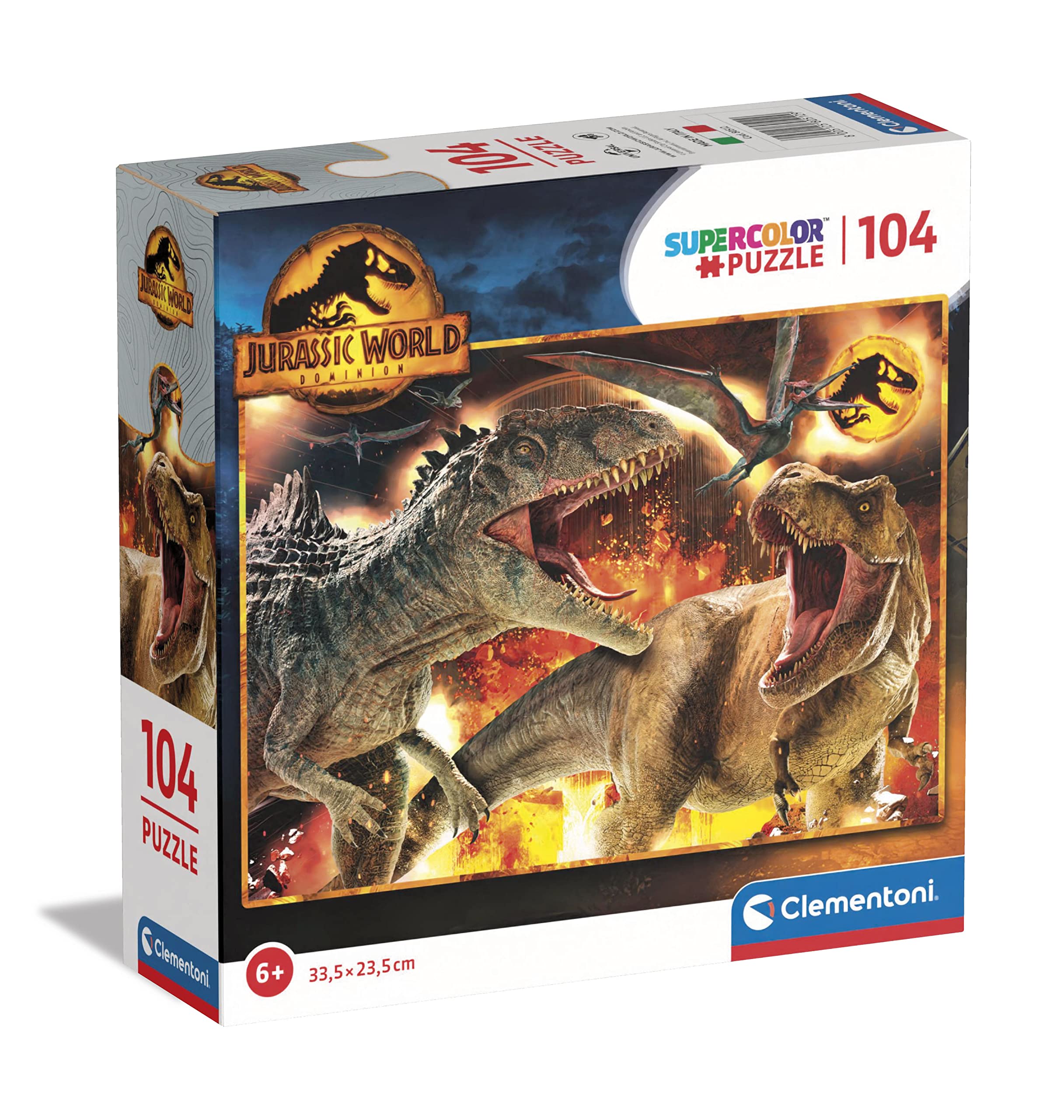 Clementoni 80512 Supercolor Jurassic World Dominion -104-Piece - Children Jigsaw Puzzle Age 6, Made in Italy, Multicolour [Amazon Exclusive]