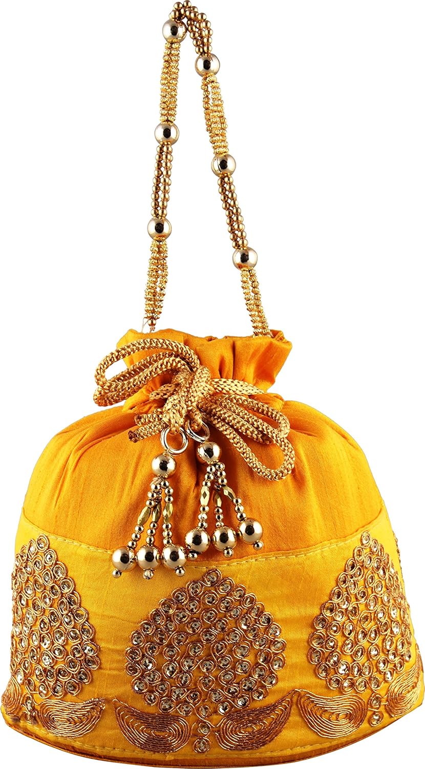 bombay haat ethnic rajasthani women's silk potli bag for party(yellow, bp0000y)
