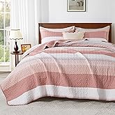 Andency Queen Quilt Bedding Set Blush Pink, 3 Pieces Patchwork Summer Striped Ultra Soft Lightweight Bedspreads, Coverlets Set with 2 Pillow Shams for All Seasons (90"x96")