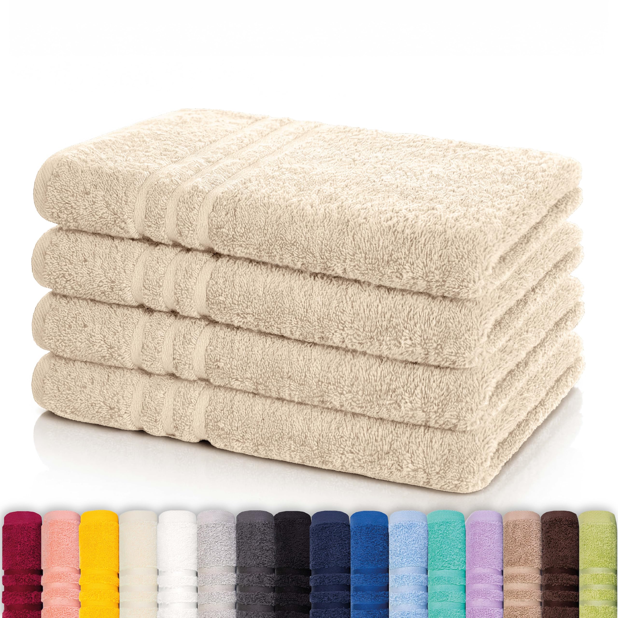 Lavea® 4er Set Handtücher 50x100 cm, Elena Frottiererie, 100% Baumwolle, Frottier Badetuch, saugstark und weich, Sporthandtuch, 60°C waschbar, trocknergeeignet, Handtuch Set, Frottee, Creme