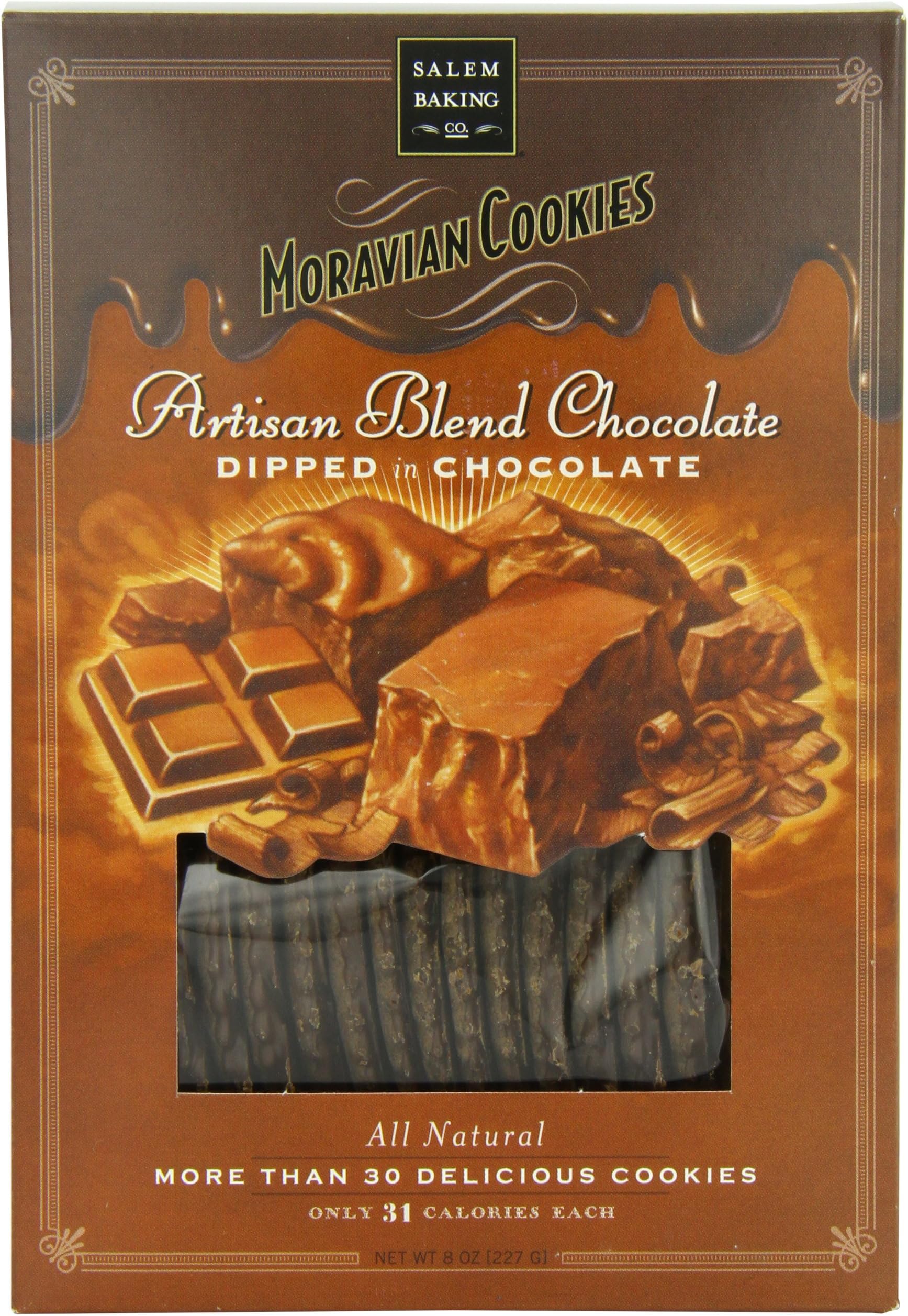 Salem Baking Moravian Cookies, Chocolate Dipped in Chocolate, 8 Ounce