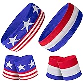 SHANGXING American Flag Sports Headband and Wristband- Striped Sweatband Set for Basketball, Football, Running, Gym, Exercise
