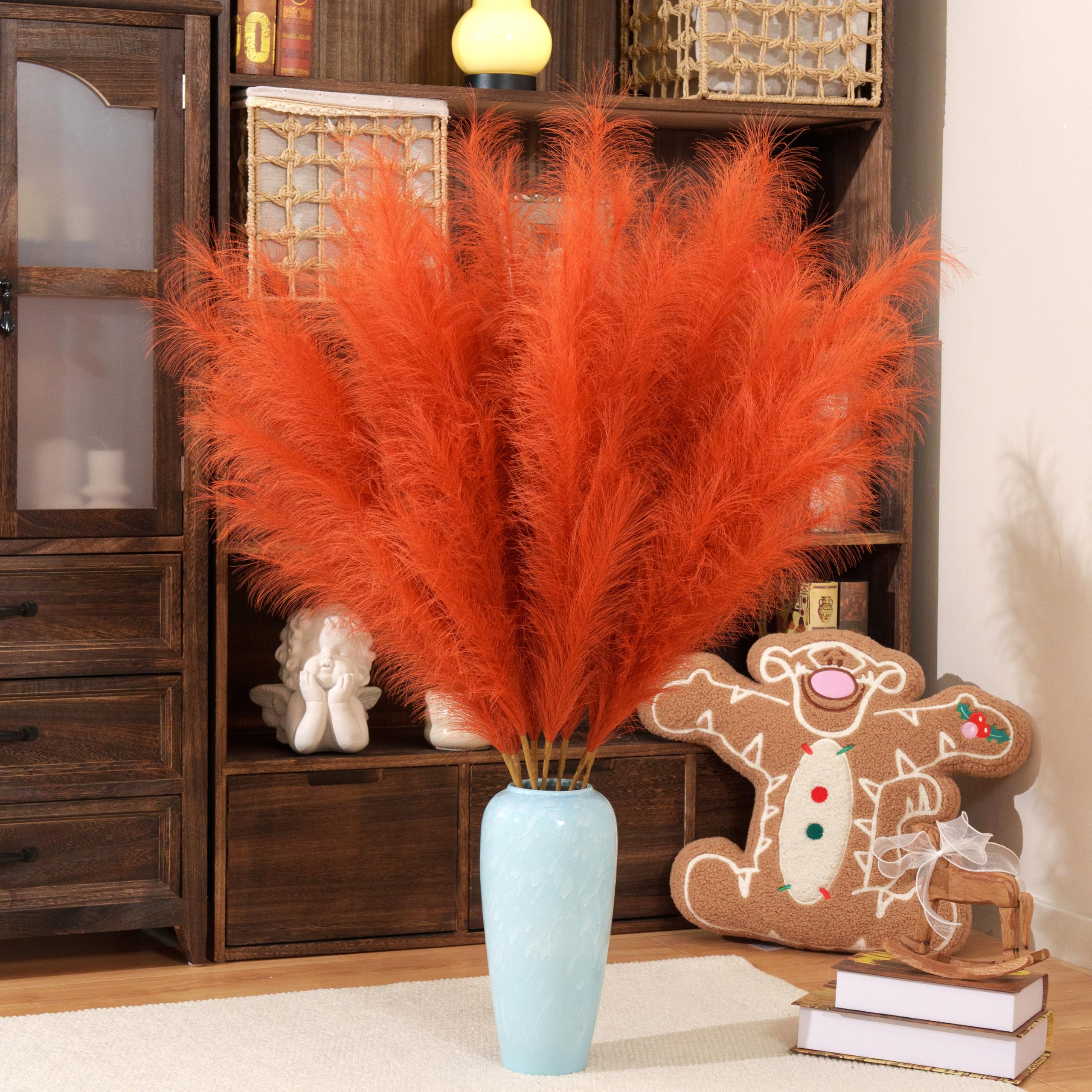 Pampas Grass Decor Tall,8pcs 43.3"/110cm Large Pampas Floral Fluffy,Long Feather Flowers for Boho Wedding Arangement Bedroom Living Room Decorations (orange, 8pcs 43.3"/110cm)