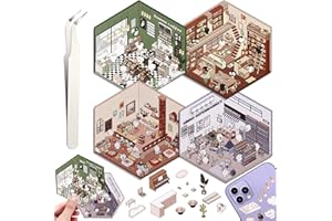 Draupnir DIY 3D House Stickers, 4 Set Fun DIY Stickers Scene Make Your Own Warm Home, Supermarket, Coffee Shop, Music Bar, Cute 3D Cartoon Scene Sticker for Adult Kids Relief Stress Pass The Time