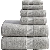 Springtree Home Grey Bath Towels Set of 6 | Classic Hotel Bath Towels | 100% Combed Cotton | Absorbent Quick-Dry Gray Towels for Bathroom | Oeko-TEX® Standard 100 Cotton | Cynewski Collection - Grey