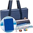 Yellow Mountain Imports American Mahjong Game Set, Santorini with Blue Soft Case - All-in-One Racks with Pushers, Wright Patterson Scoring Coins, Dice, & Wind Indicator