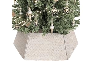 ELYKEN 34 Inch Christmas Tree Collar, Water Hyacinth Woven Xmas Tree Skirt for Artificial Trees, Base Cover with Cord Cut Out
