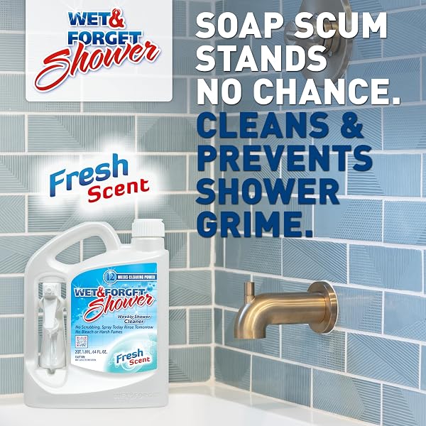 WET & FORGET SHOWER CLEANER SPRAY MULTI-SURFACE WEEKLY APPLICATION REQUIRES NO SCRUBBING, BLEACH-FREE FORMULA, READY TO USE, FRESH SCENT, 3 MONTHS OF CLEANING, 64 FLUID OUNCES, 1 PACK