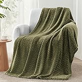 Exclusivo Mezcla Fleece Throw Blanket for Couch, Cozy Lightweight Blankets for All Season, Decorative Giftable Fuzzy Plush Wave Textured Throws for Women, Men, Olive Green, 50x70 Inches