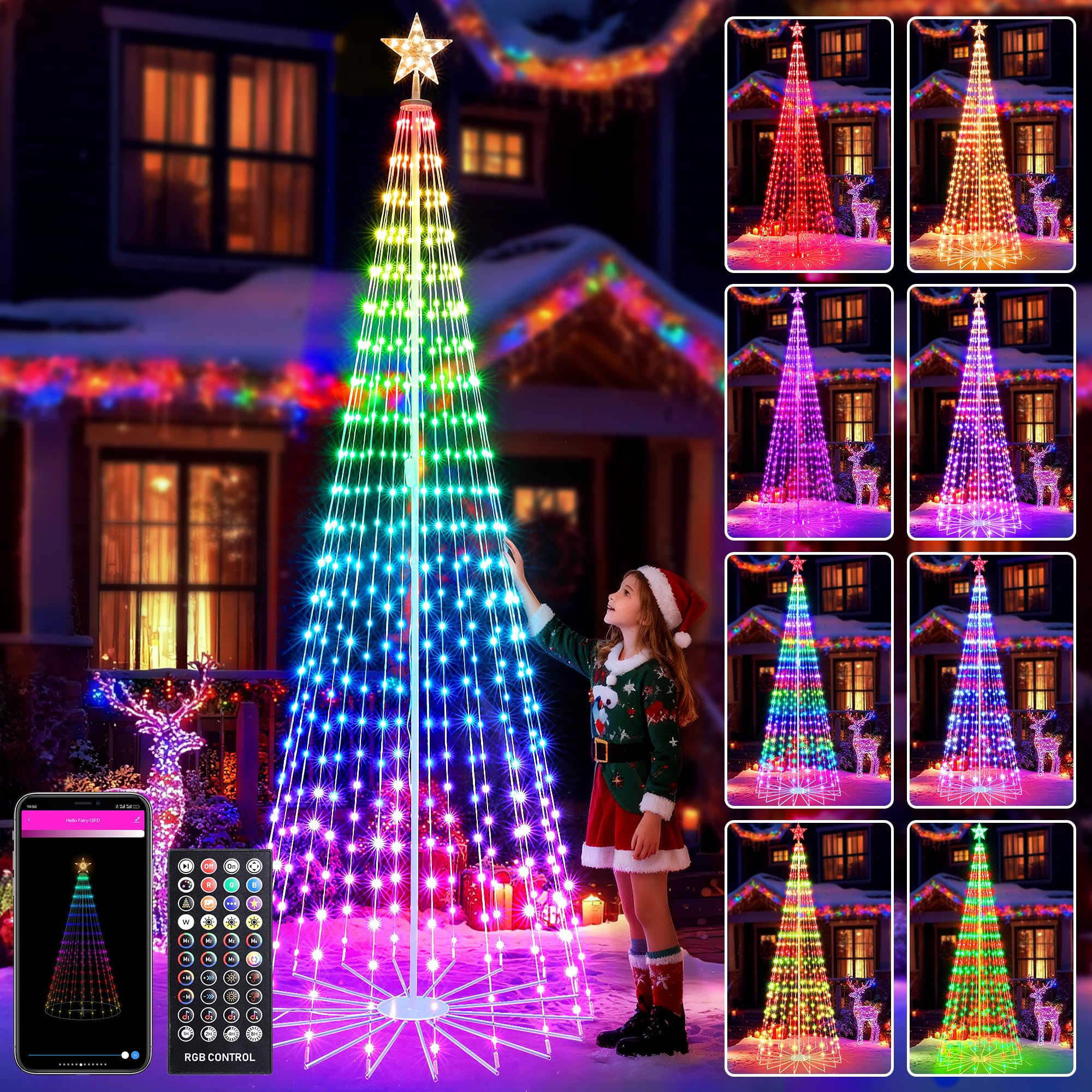 View 1 of Joomer Christmas Tree Star Lights, 9FT 460LED Smart Orange Purple Light with Remote Timer Music Sync Bluetooth App Controlled RGB Color Changing Lights for Christmas Halloween Decoration