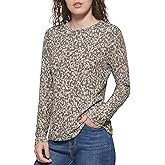 DKNY Womens Long Sleeve Layering Printed Sportswear Top