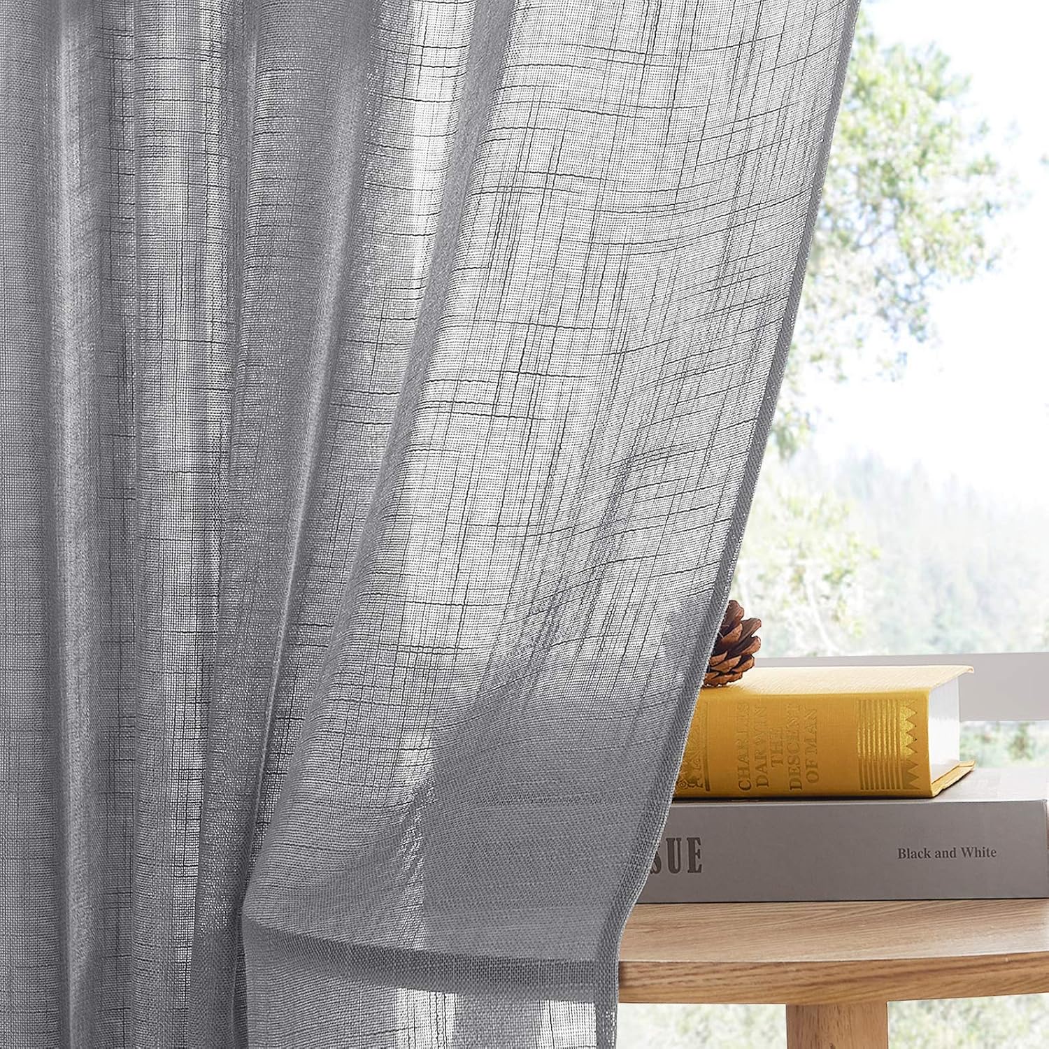 PONY DANCE Grey Sheer Curtains 63 Inch Drop - Image 5