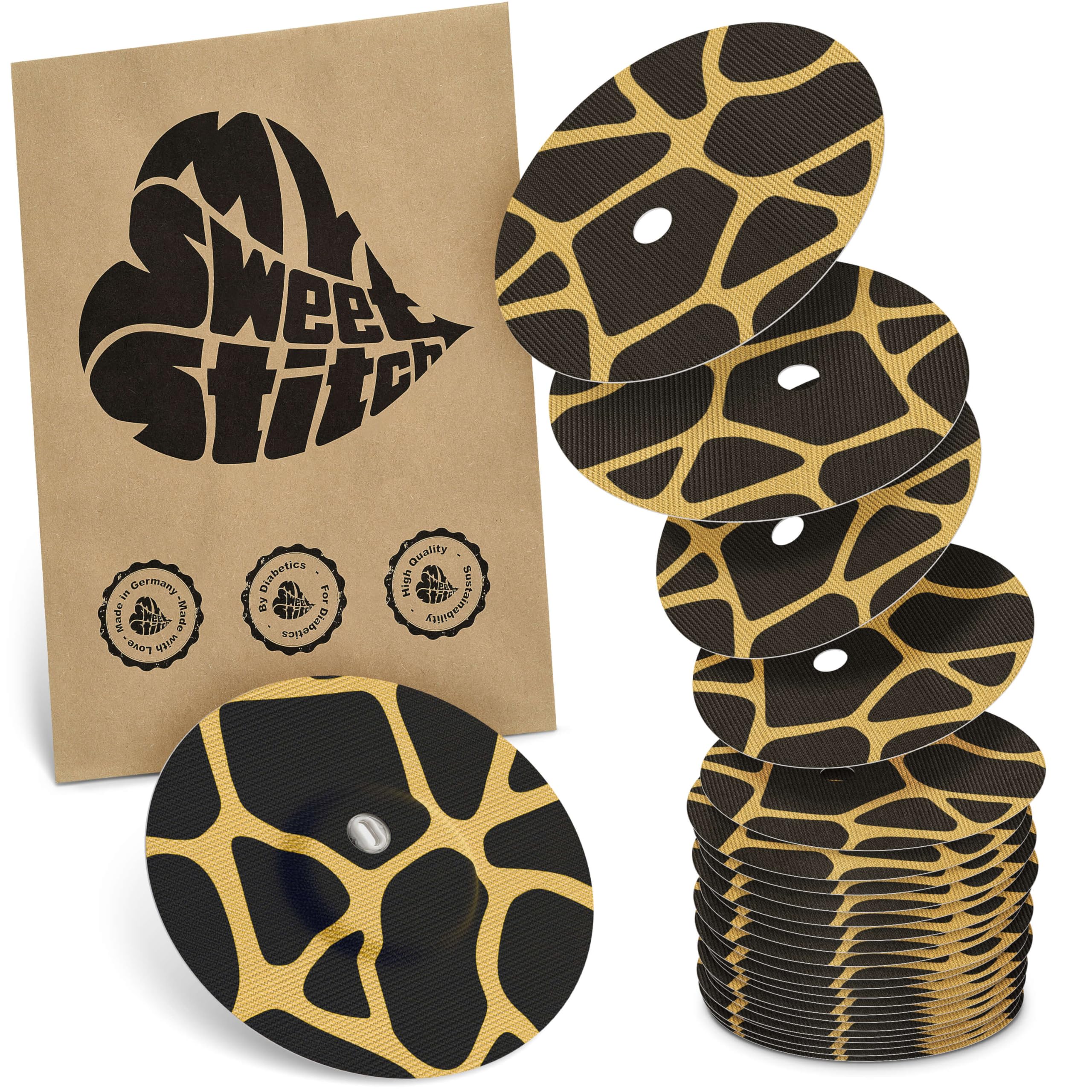 MySweetStitch - 25 x Freestyle Libre 3 Round Patches with Ventilation Hole, Overpatch Ø 60mm, Waterproof, Breathable, Skin-Friendly, Made in Germany, Savannah