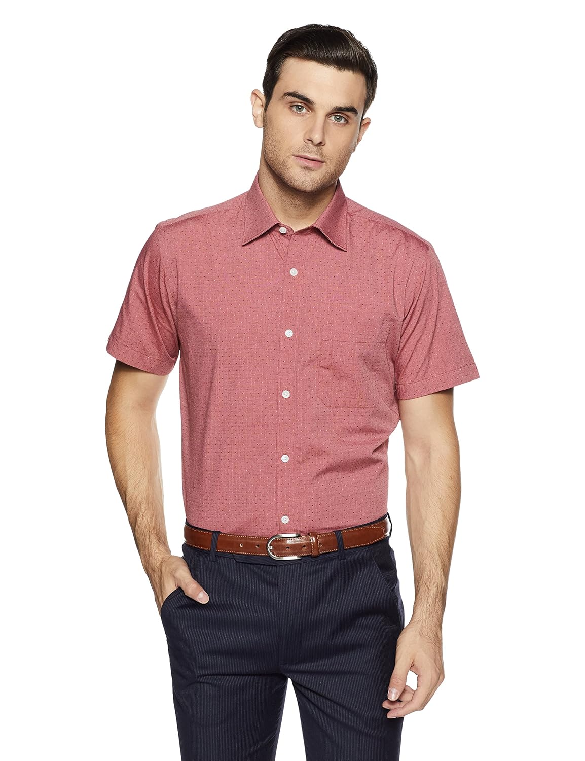 raymond men's solid regular fit cotton formal shirt