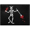 Jolly Roger Blackbeard Flag Embroidered Patch Black White Pirate Skull Iron-On