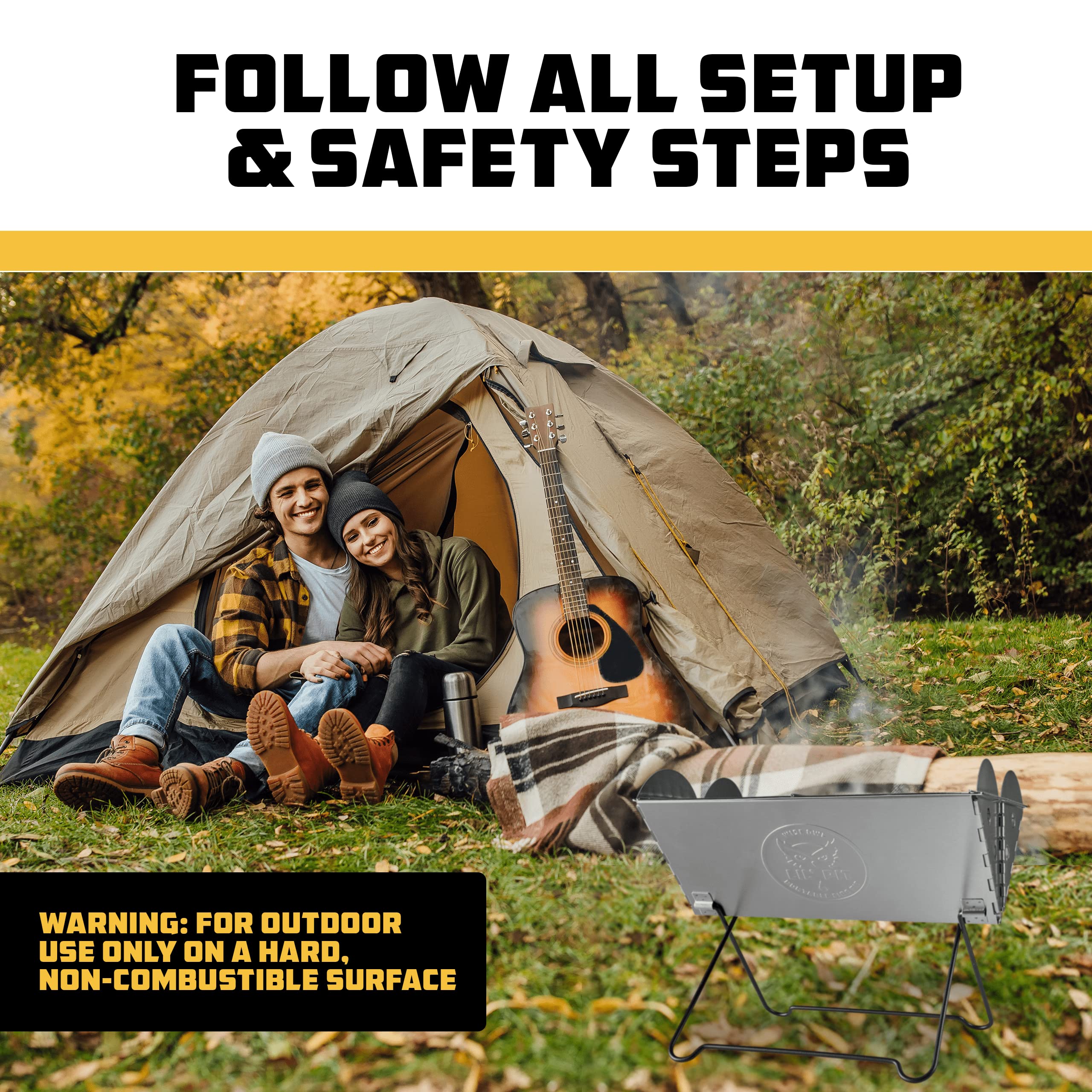 Portable Camping Grill - Collapsible Fire Pit for Camping, Stainless Steel 13.6 x 10.2 Inch - 2.2lb Pop Up Fire Pit with Case for BBQ, Tailgating, Backyard, Outdoor Use