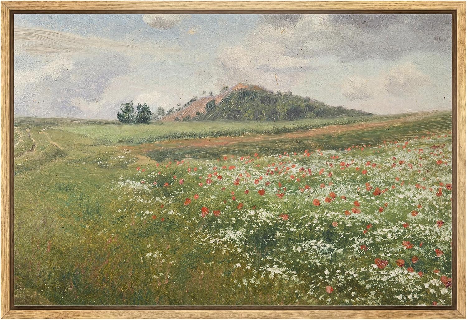 Posters & Prints - wall26 Framed Canvas Print Wall Art Red & White Flower Field Storm Cloud Landscape Nature Wilderness Illustrations Fine Art Farmhouse Floral Botanical Calm/Relax Cozy for Bedroom - 16