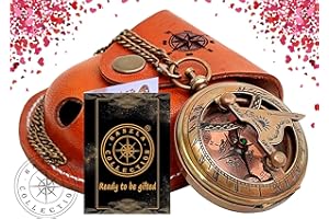 HANZLA COLLECTION Handmade Push Button Direction Sundial Compass with Chain & Storage Case Brass Compass & Sun Clock – Steam Punk Accessory Pocket Sundial, Baptism Gift, Wedding Gift, Best Man Gift, Graduation Day Gift