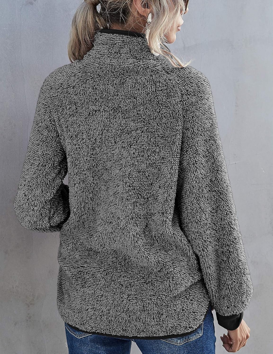 Romanstii Women Fleece Pullover Sweatshirt Oblique Button Neck Long Sleeve Warm Casual Coat Outwear(S-XXL): Clothing